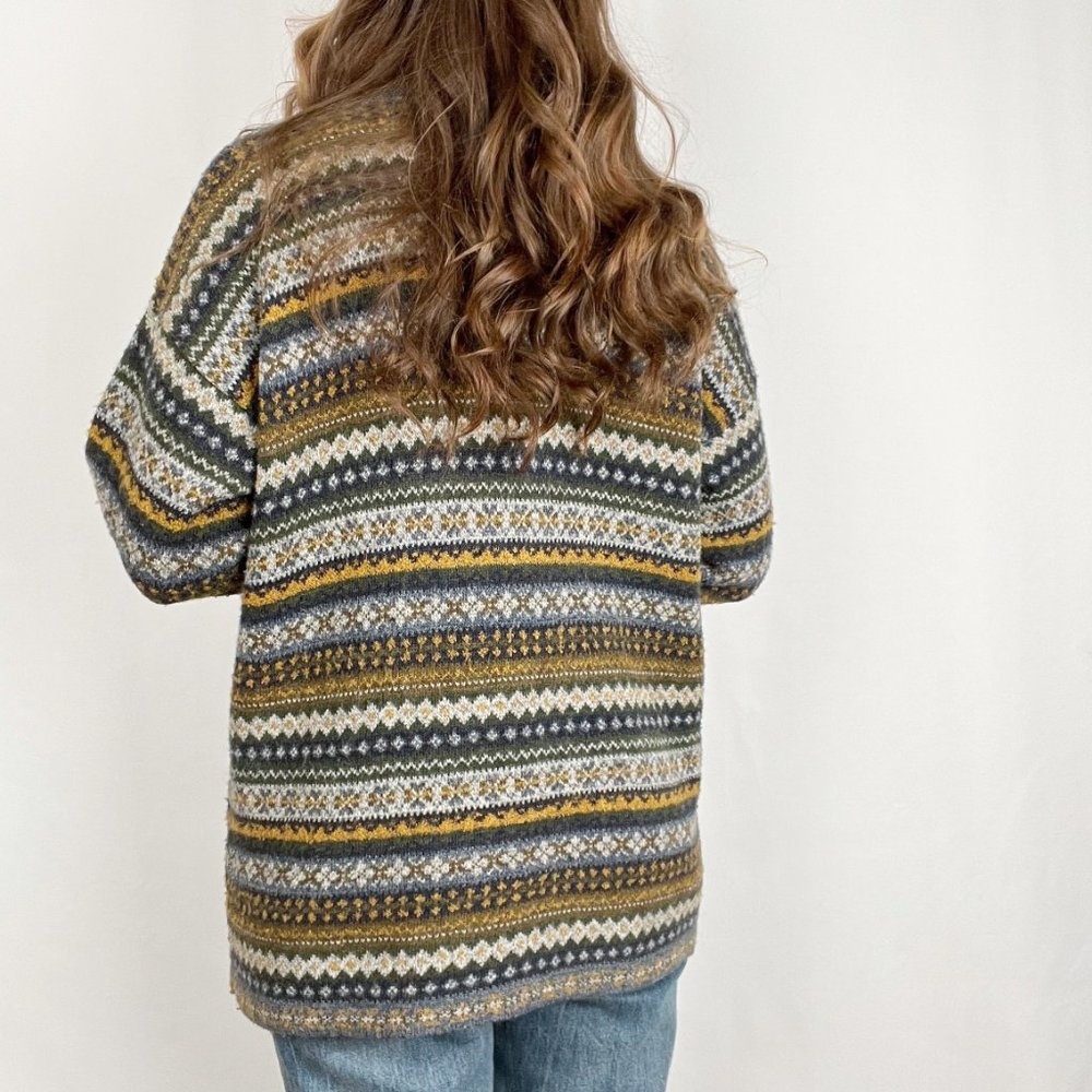 Vintage Fair Isle Knit Oversized Long Cardigan Sweater Scandinavian Cozy 90s Y2K - Picture 3 of 7